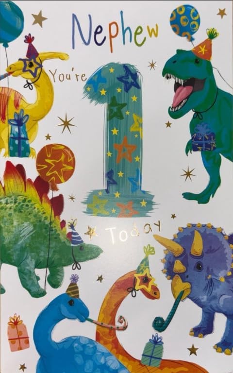 Nephew 1st Birthday Card. Dinosaur Design. Age 1. 23x15cm