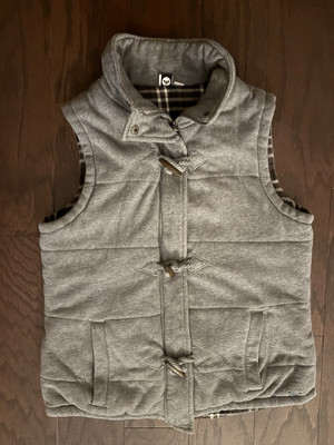 Roxy Women s Gray L Vest Wooden Toggle Closures With Zipper Logo Fall Cozy Vest