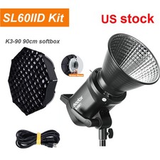 US Godox SL60IID Bowens COB LED Video Light 70w K3-90 90cm Grid Softbox Kit