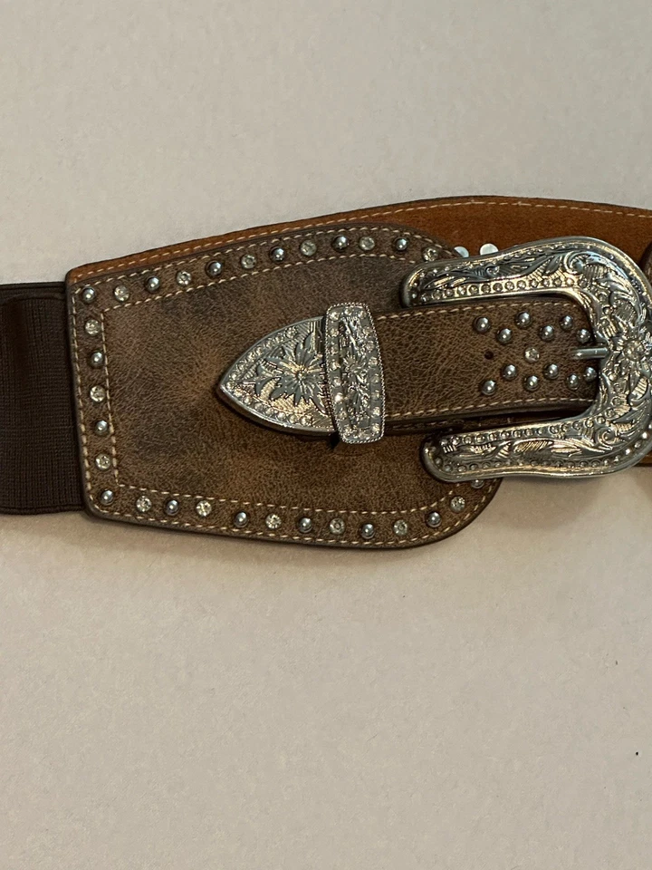 Cinto feminino Montana West estampa de cavalo elástico prata metal strass XL 34-36 - Imagem 3 de 4