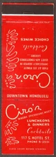 Ciro's Dinner & Lounge Honolulu HI matchcover