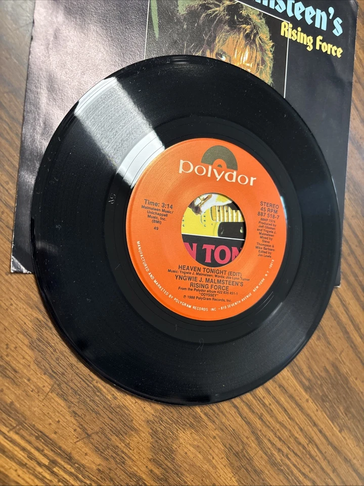 Yngwie J. Malmsteen's Rising Force - "Heaven Tonight". Polydor 45 Vinyl NICE!! Foto 4 de 4
