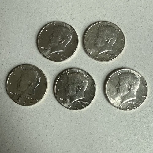 5x Kennedy Half Dollars 1964 - 90% Silver Free Shipping