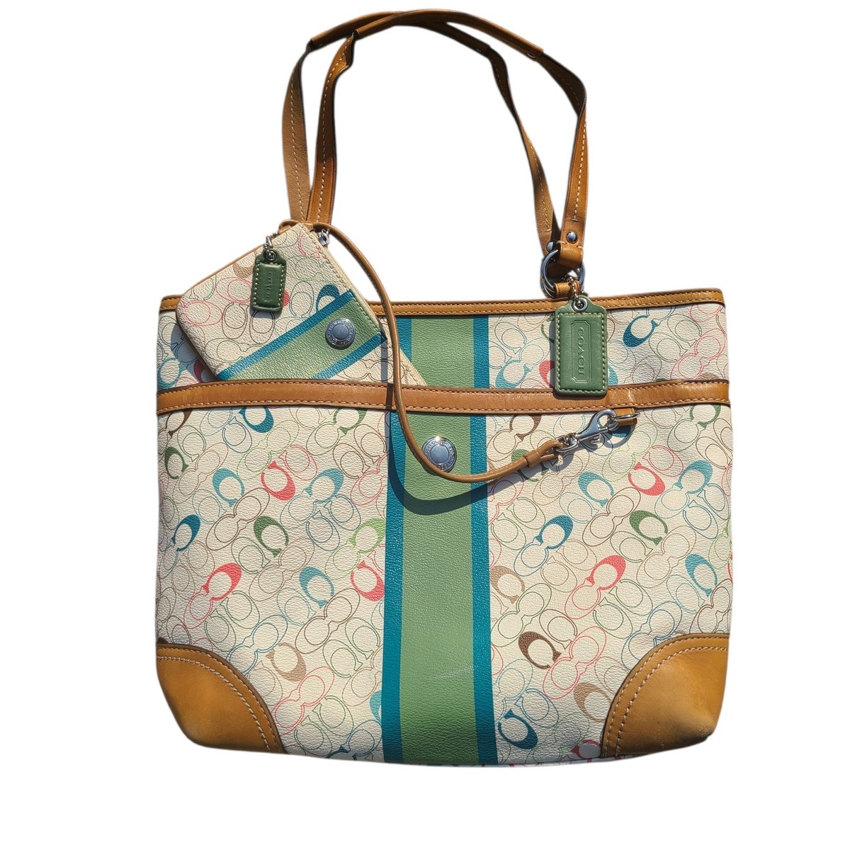 Coach Signature Canvas Bag Purse Chelsea F15139 Matching Wrislet