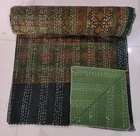 Cotton Kantha Quilt Hand Block Indian Blanket Bedspread Throw Floral Size Double
