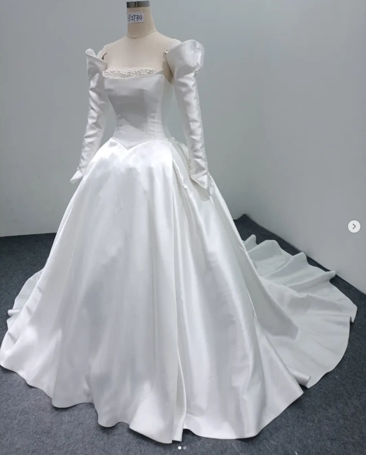 Elegant Wedding Dresses Satin Long Sleeves Vintage Off Shoulder Bridal Gowns - Image 4 of 4
