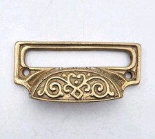 Card Label Bin Pull Drawer Pull Handle Cast Brass Antique Reproduction Hardware