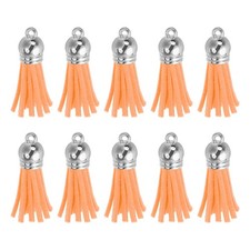48 Pcs 1.5" Leather Tassel Keychain Charm Bulk DIY CRAFT Orange/Silver Cap