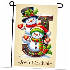 Christmas Garden Flag 12x18 Inch Joyful Snowman Family Flag Double Sided
