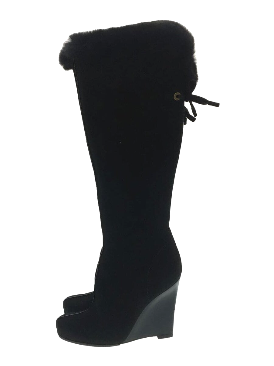 Louis Vuitton Knee-High Fur Long Boots Women's Shoes Black Suede
