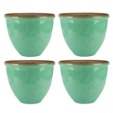 [Set of 4] 30cm Round Garden Planter Running Glaze Ceramic Look Pot - Turquoise
