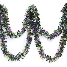 Metallic Purple, Green Gold Tinsel Twist Garland, 25ft Holiday Decoration, ...