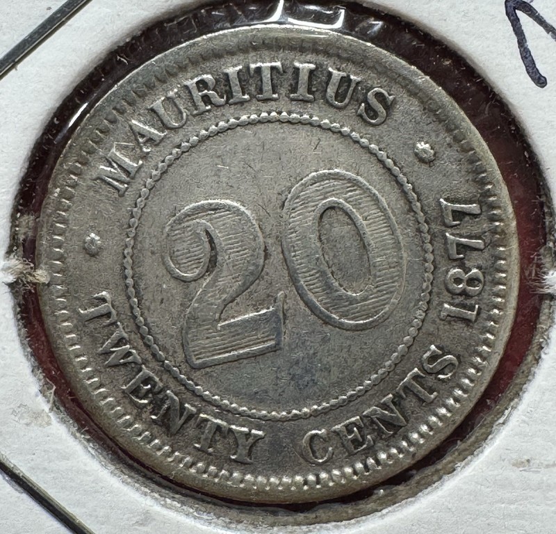 1877-H Mauritius 20 Cents - VF