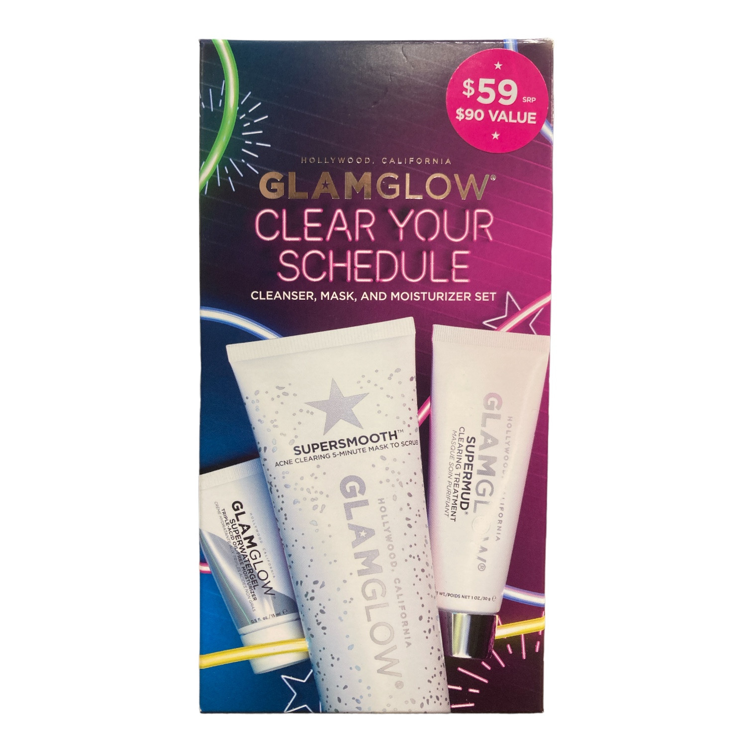Набор очищающих средств, масок и увлажняющих кремов Glamglow Clear Your Schedule