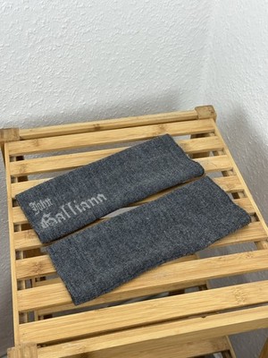 John Galliano Grey Wool Arm Warmers Logo Sleeve Cuffs Gothic Punk Style