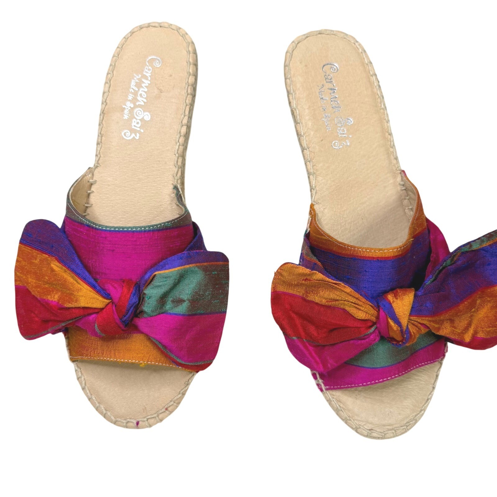Carmen Saiz Spain Silk Rainbow 9 Espadrille Wedge Sandals 40 Barbie carnival