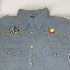 Vintage Disney Blue Corduroy Button-Up Shirt Embroidered Winnie The Pooh Tigger