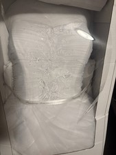 David's Bridal White Strapless Sleeveless Embroidered Wedding Dress