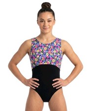 GK Elite VTG Colorblock Floral Tank Leotard Bodysuit Cotton AL Adult L Deadstock