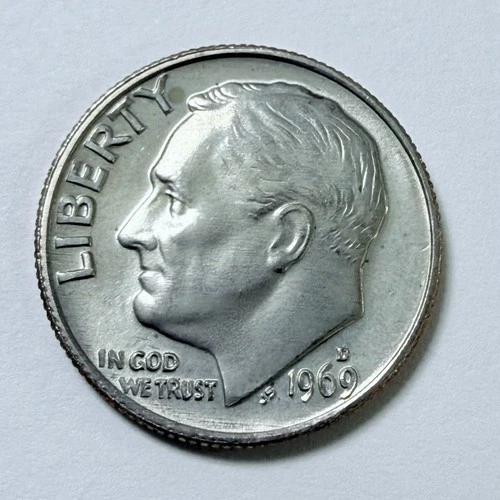 1969 D Roosevelt Dime 10c Coin AU About Uncirculated Condition #5933