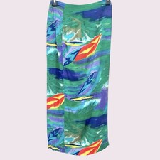 Vintage 80s 90s Italian Riviera Core Tropical Print Midi Skirt Forenza XS Size 2