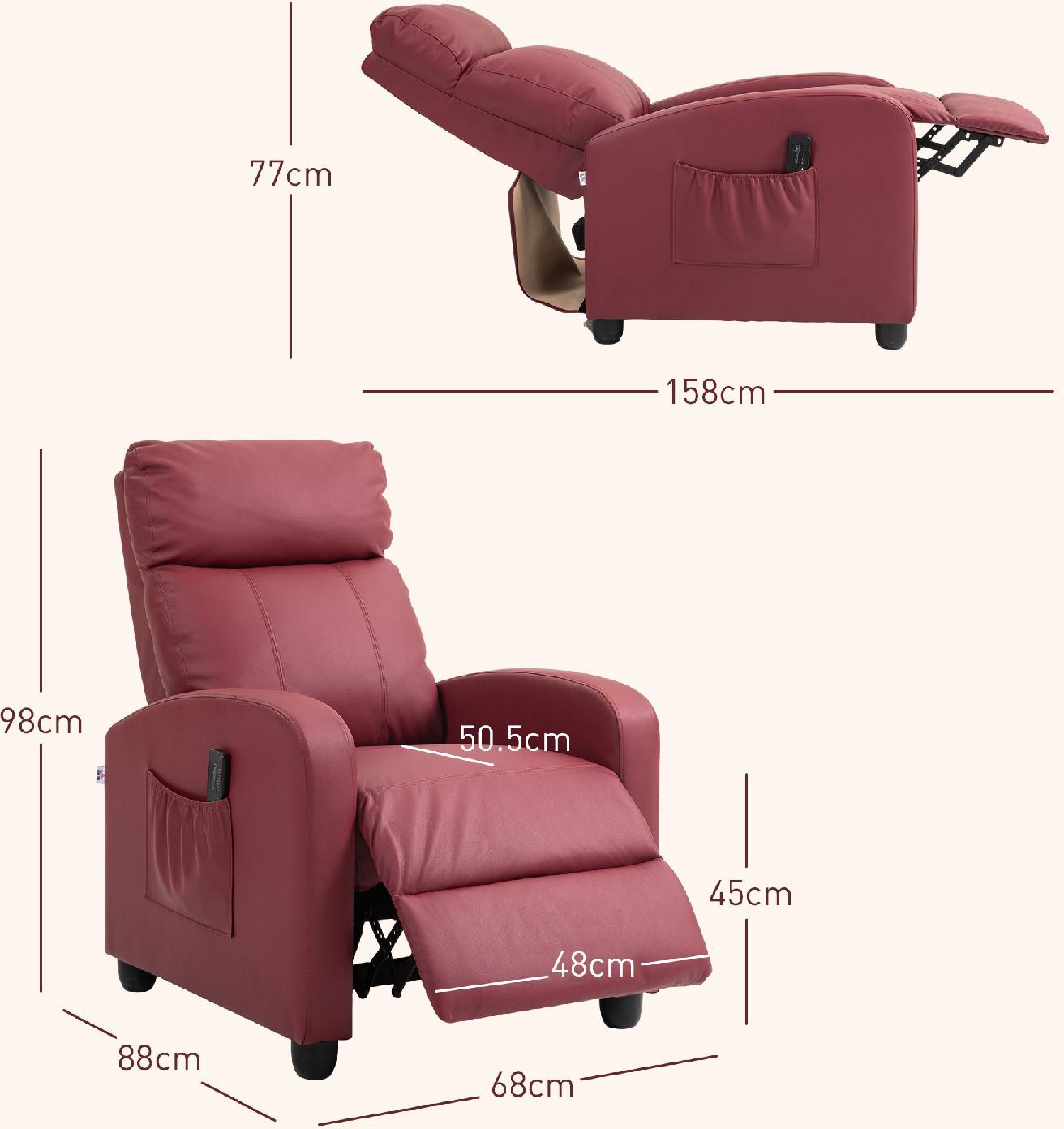 DecHome Poltrona Relax Reclinabile Elettrica in Ecopelle 68x88x98cm Rosso foto 3