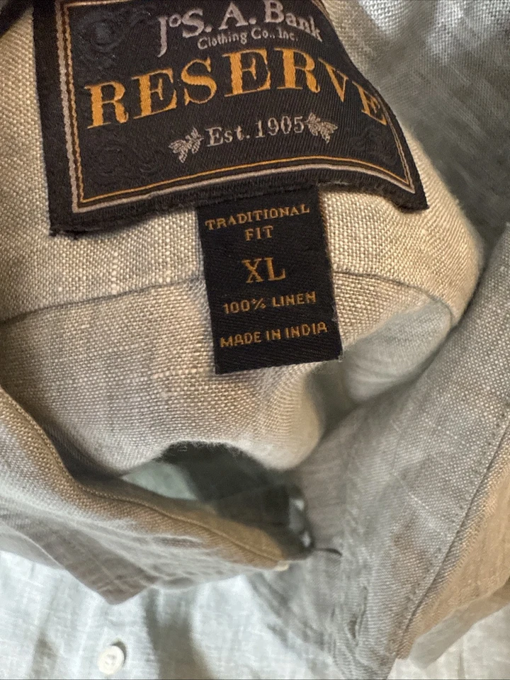 Jos. A. Bank Reserve 100% Linen Size XL Long Sleeve Button Down Shirt Green - Image 4 of 4