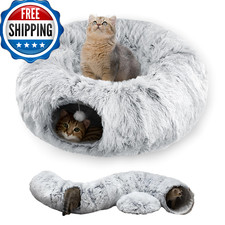 Cat Tunnel Bed for Indoor Cats with Washable Cushion Cat Cave Donut Tunnel with