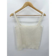 Willow & Wind Womens Fuzzy Knit Tank Top Cream Boxy Cropped Fit Size S
