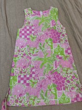 Vintage Girls Size 7 Lilly Pulitzer Shift Dress Garden Vista Pink Elephant