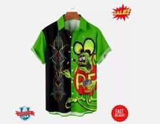 Rat Fink Hawaiian Shirt - Crazy Cartoon Rat, Classic 60s Dragster Racing