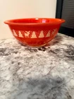 vintage Pyrex 323 1.5L Red Christmas mixing bowl snowman tree reindeer