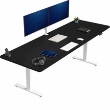 VIVO Electric 83  x 30  Stand Up Desk Workstation, Black Table Top, White Frame