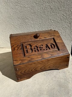 Vintage BREAD Thick Heavy Solid Oak Wood Bread Box USA