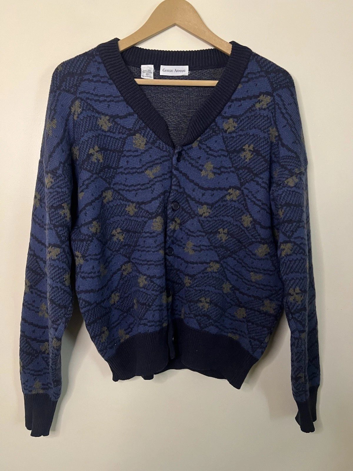 Vintage Giorgio Armani Jacquard Print Wool Cardigan Size M