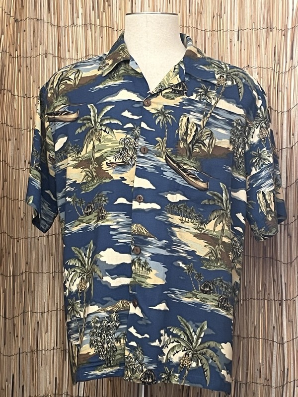Sandwich Isle Mens SS Button Up Hawaiian Shirt-Large-100% Rayon-MADE IN HAWAii
