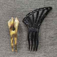 2X Antique/Vintage Hair Comb Jewelry - Early Plastic  Rhinestones Celluloid