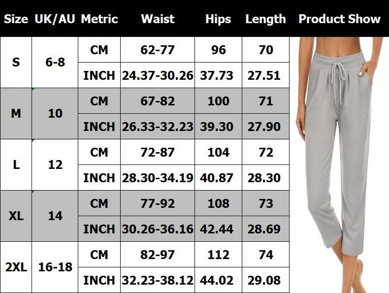 Womens Pockets Capri 3/4 Cropped Pants Summer Casual Sport Joggers Trousers Size - image 2 of 4