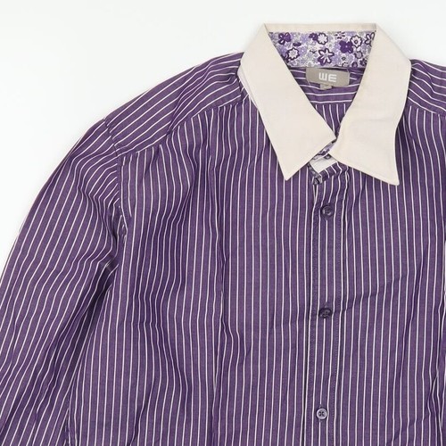 WE Mens Purple Striped Cotton blend Size M Collared - Picture 5 of 12