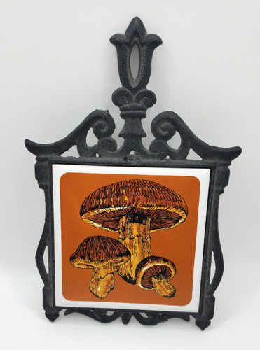 Vintage Mushroom Trivet Potholder Tile Cast Iron 1970’s