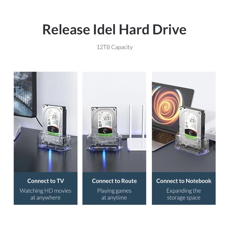 ORICO USB 3.1 10Gbps Hard Drive Docking Station USB-C 2.5/3.5" SATA SSD HDD Dock - Image 4 of 4