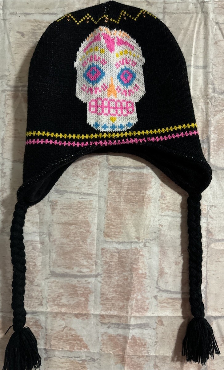 Sugar Skull Knit Beanie Fleece Lined Adult One Size Day Of The