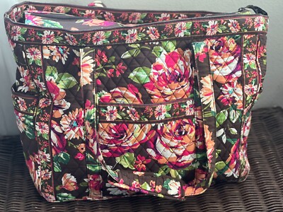 Vera Bradley English Rose Get Going Zipper Tote Bag Purse Travel Bag Pink Brown