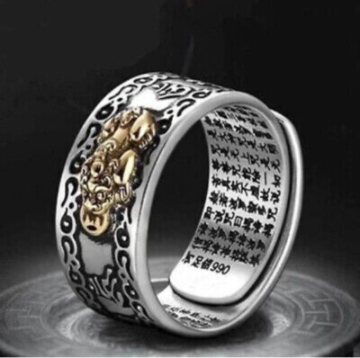 1x Adjustable Feng Shui Pixiu Mani Mantra Protection Wealth Ring