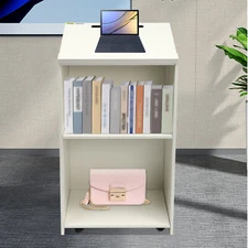 Rolling Wood Lectern Podium with Storage Shelf Presentation Stand Church Pulpits