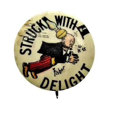 c 1910 Struck With Delight Comic Celluloid Pin Button Tokio c 1910 Struck With Delight Comic Celluloid Pin Button Tokio
