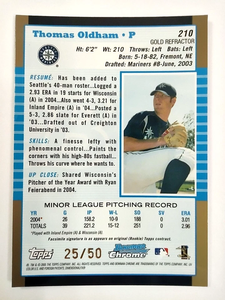 2005 Bowman Chrome First Year Gold Refractor #210 Thomas Oldham RC 25/50 - Image 2 of 4