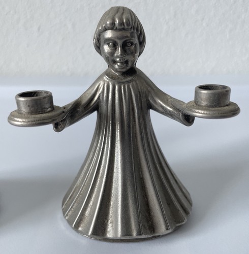 VTG Young Child Figures Silver Cast Metal Candle Holder Made in Italy Set of 2 - Picture 2 of 9