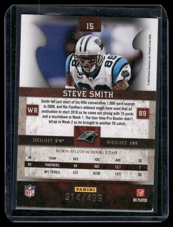 STEVE SMITH 2010 Panini Plates & Patches Red Parallel #D /499  Carolina Panthers - Image 2 of 2