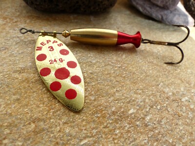SPINNER MEPPS LONGHEAVY GOLD ROTE PUNKTE ALLE GROESSEN SPINNFISCHEN NEU